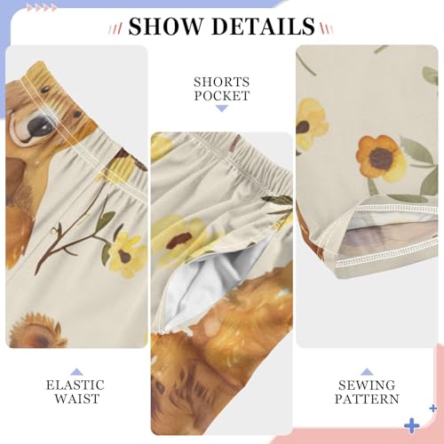 ZZXXB Bear Florals Print Boys Long Pants Soft Trousers Elastic Waist Kids Lounge Bottoms with Pockets S-XL4