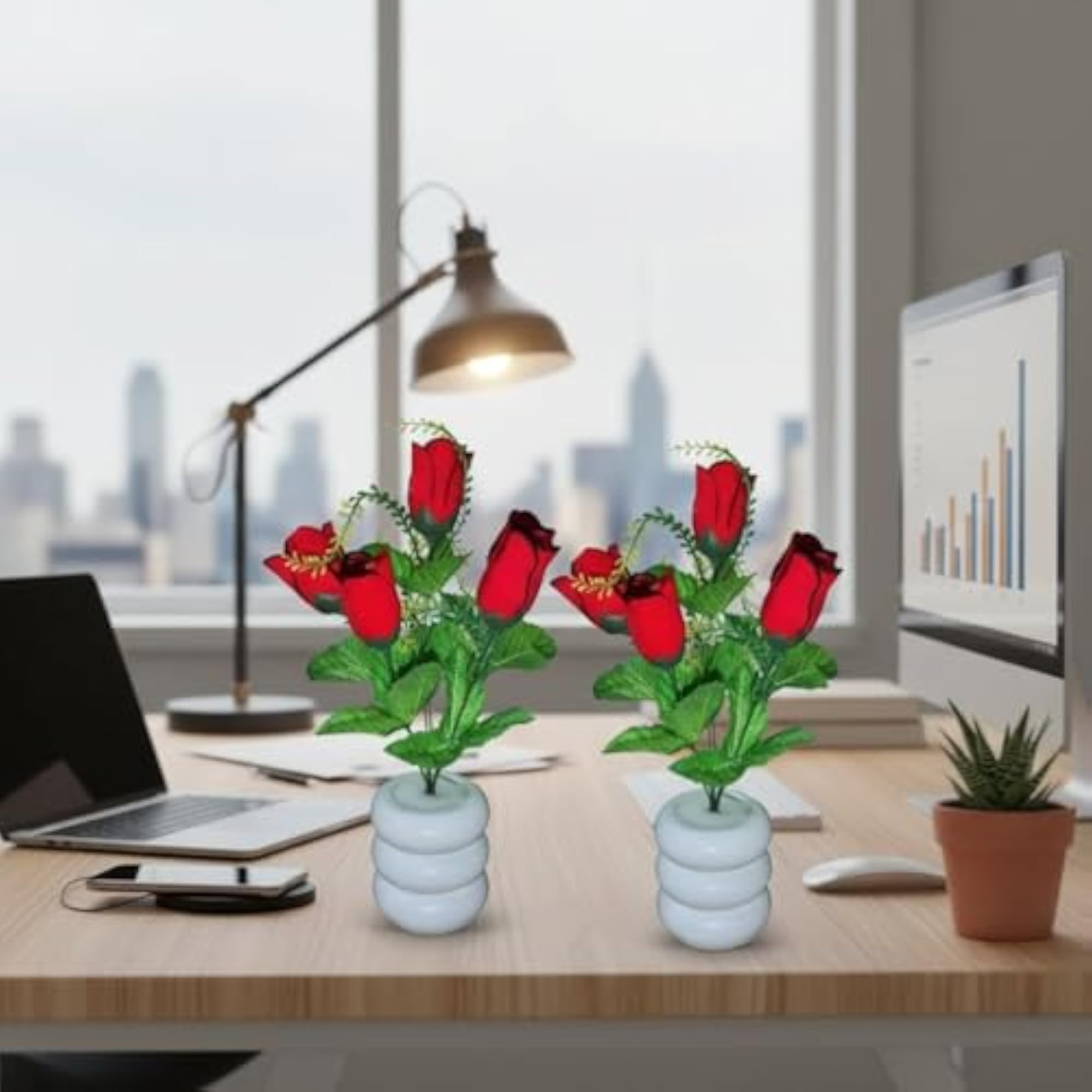 Artificial Flower Plant with Decorative Pot for Living Room