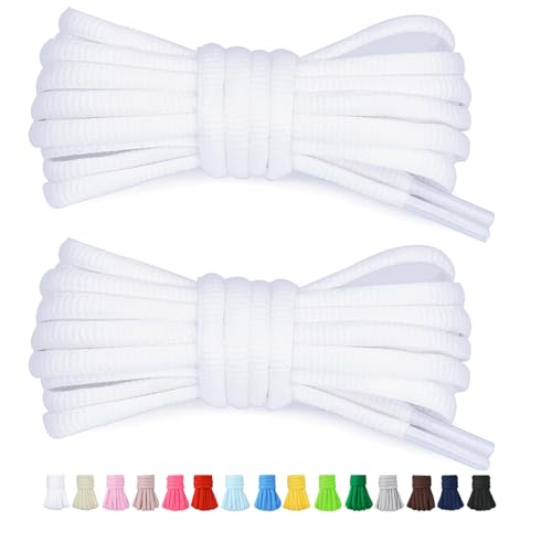 Image of Stepace 1/4" Oval Athletic Shoelaces [2 Pairs] 39"-63" in 12 Colors Half Round Shoe Laces for Sneakers White 120