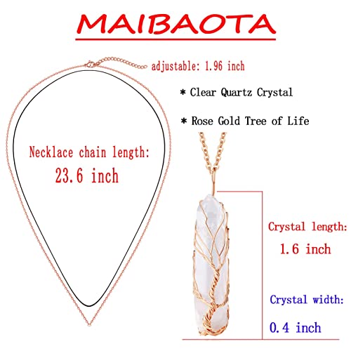 Maibaota Life Tree Necklaces For Women Clear Quartz Crystal Necklace Natural Healing Crystal Necklace Rold Plated Wire Wrapped Reiki Stone Pendant Necklace Gemstone Necklace Crystal Jewelry #TOP4
