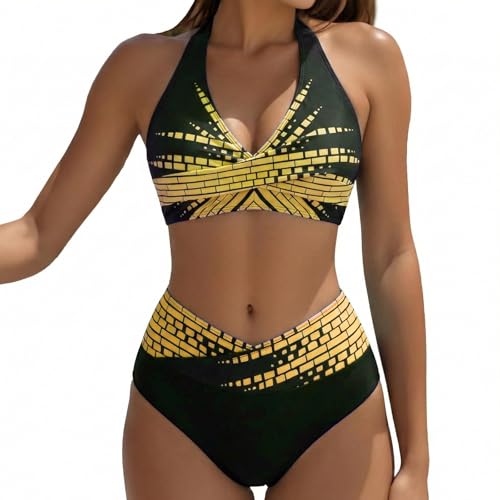 Women's High Waisted Bikini Set Beach 2 Piece Swimsuit Tummy Control Bikini Set Bikinis Sexy Beach Vacation Clothes for Women Beach Swimsuit (UK, Alpha, M, Regular, Regular, BlackYellow)