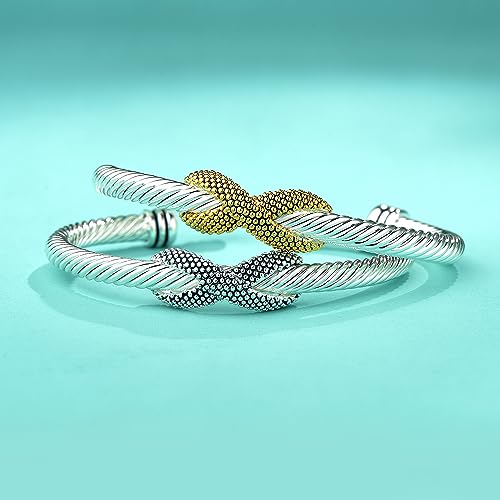 UNY JEWEL Women's Fusion Twisted Cable Bracelet Two Tone Gold Dots Caviar Imitation Pearl Cuff Designer Inspired Bangle2