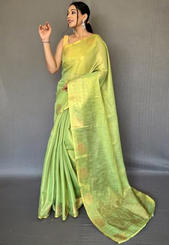 Image of SWORNOF Gold-Toned Woven Design Silk Zari Tissue Saree | Saree for Women | Soft and Skin Friendly