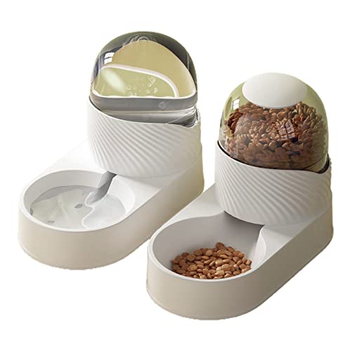 clinmday 1 Set 2000ml Cat Food Feeder,Dry Wet Separation Large Capacity Durable Safe Anti Overturning,for Small or Medium Size Dogs Cats Pet Supplies White Sets