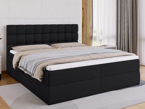 BROMARKT Boxspringbett mit Bettkasten Polsterbett mit Bonell-Matratze und Topper Bett für Schlafzimmer gepolstertes Kopfteil Dakota bonellfedern 180x200 Härtegrad H3 Schwarz