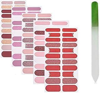 110 pcs 5 Sheets Full Nail Wraps Nail Polish Pink Stickers DIY Glitter
