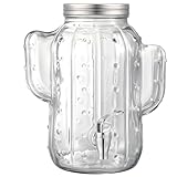 FillTouch 1 Gallon Cactus Drink Dispenser for Parties, 135 oz Clear Cactus Shaped Beverage Dispenser with Lid and Spigot for Weddings, Party, Sun Tea Jar, Water Juice Lemonade