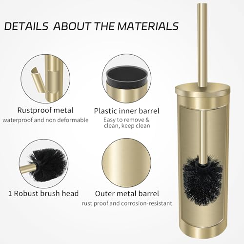 Image of Stainless Steel Toilet Brush with Holder Set for Bathroom Storage and Organization Toilet Bowl Cleaner Brush and Holder (1, Gold)