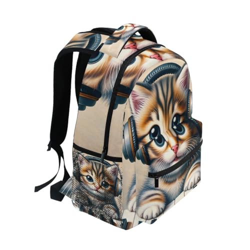 Girls Backpack, Cute Kitten Piano Cat Travel Back Pack, Kids Back to School Essentials, Ideal for Ages 6–142