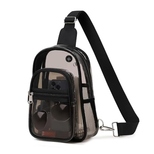 Clear Bag for Stadium Events, Clear Backpack Purse for Women Waterproof TPU Crossbody Fanny Pack for Concert Football Sport Hiking Travel, Black