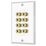 Banana Binding Post Two-Piece Coupler Inset Wall Plate for 4 Speakers Standard Single Gang White
