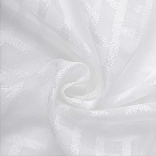 Melodieux Cotton Textured White Sheer Curtains 84 Inches Long For Living Room Buffalo Check Plaid Gingham Rod Pocket Voile Drapes, 52 By 84 Inch, 2 Panels #TOP6