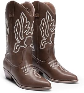 DREAM PAIRS Bottes De Cowboy Mi-mollet Pour Femme
