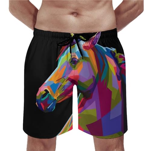 Maillot de bain séchage rapide à motif cheval coloré et poches fonctionnelles