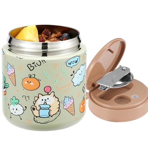 Image of 15.2 oz Kids Thermo Food Jar for Hot Food Soup with Spoon, ice cream green