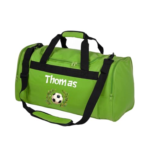 minimutz Sporttasche Fußball Kinder personalisiert, Reisetasche Fußballtasche Jungen groß, Kindersporttasche mit Name 26L (grün)
