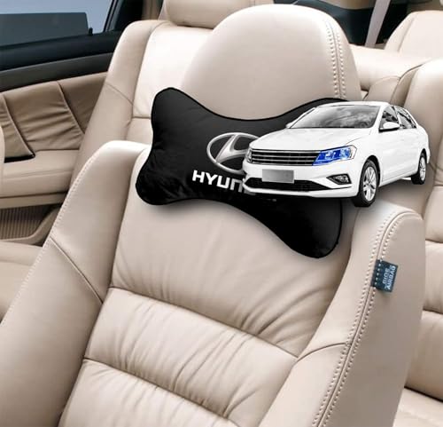 Image of Car Company Logo Neck Headrest Pillow Compatible with All Hyundai Model Pain Relief, Cervical Neck Support Pillow, 22 x 16 cm, 2 Pieces, Black