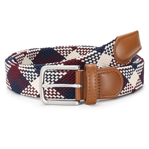 Elastic Braided Belt Men - Multicolored Woven Belt for Golf Work Casual, Stretch Comfort for Jeans Pant Shorts