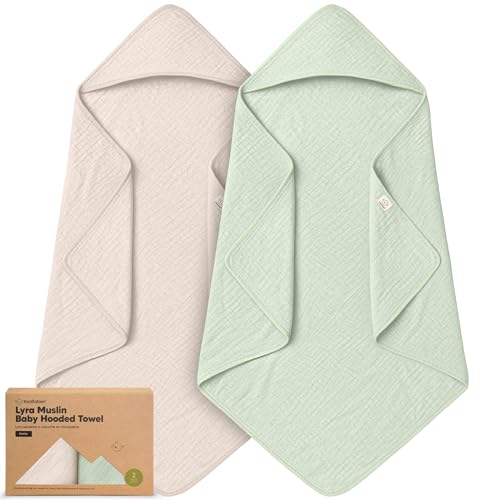 Image of KeaBabies Muslin Hooded Baby Towels for Newborn Girls, Boys - 2-Pack, 30x30 Organic Cotton Baby Bath Towels Hooded, Soft Absorbent, Toddlers, Kids, Infant, Newborn Bath Essentials (Sage, Petite)