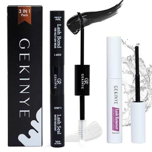 Gekinye Lash Cluster Glue and Remover Set - Long Lasting Lash Bond and Seal Strong Hold, Gentle Eyelash Remover for DIY Use 2 PCS Bond and Seal and Remover