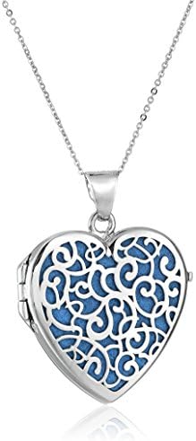 Sterling Silver Italian Blue Heart Locket with Freeform Design Pendant Necklace, 18"