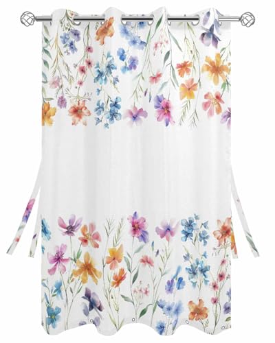 Image of Outdoor Waterproof Curtains, Spring Floral Summer Colorful Flowers Leaves Weatherproof Curtain Grommet Top and Tab Bottom Drape, Thermal Insulated Curtain for Patio Porch Gazebo Pergola