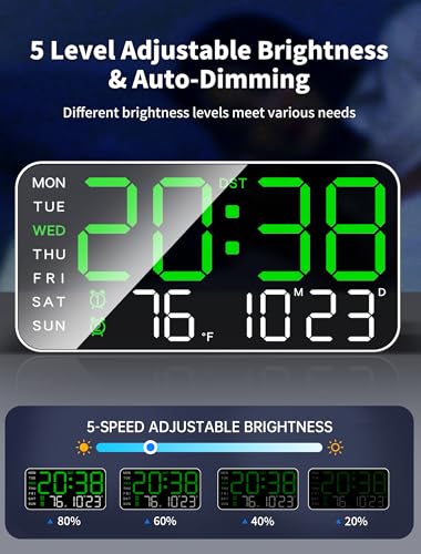 MASHI 8.4''Large Digital Wall Clock, Led Alarm Clock with Big Digits, Date, Temperature, DST, Modern Decor Design for Desk,5-Level Brightness for Room, Bedroom, Gift, Yougster and Elderly - Image 5