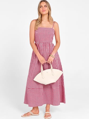 Image of Caracilia Womens Maxi Dresses Gingham Spaghetti Strap Back Smocked Flowy Long Sundress Summer Beach Vacation Clothes 2026