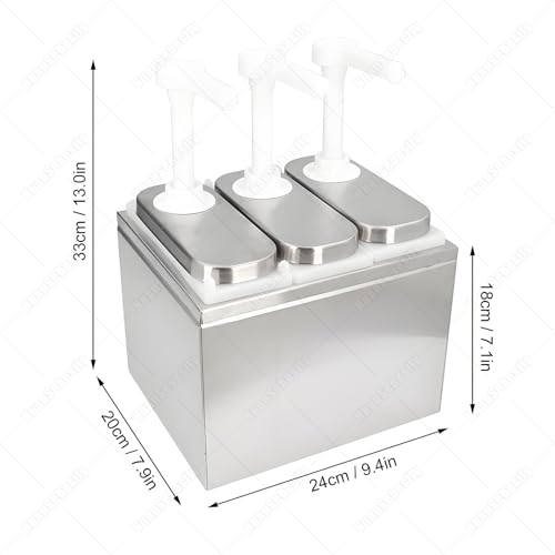 Distributeur de sauce en acier inoxydable, capacité de 2 l par pot, 3 stations de pompage, volume total 6 l, idéal pour les sauces et condiments