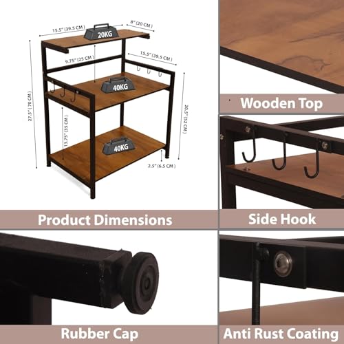 Image of Heavy Duty Metal Microwave Oven Stand with Storage Shelves | 3 Tier Kitchen Organizer Rack with Hooks | Suitable for Microwave, OTG & Kitchen Appliances