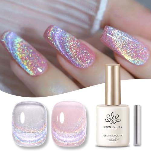 BORN PRETTY Esmalte Semipermanente, Cat Magnético Eye, Holográfico, Arcoíris Brillante Ojo De Gato UV LED Soak Off con Lápiz Magnético Plata