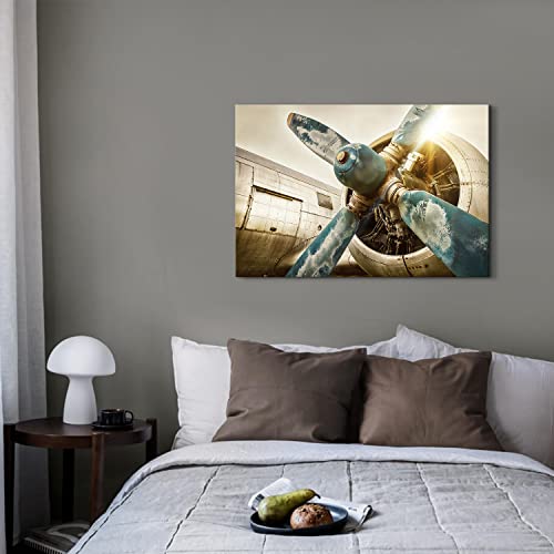 Image of Airplane Wall Art Vintage Military Aviation Fighter Jet Canvas Poster Wall Decor 60x90 cm, Large Retro Sunset Aircraft Plane Propeller Picture Artwork for Living Room Bedroom Office Home Decoration
