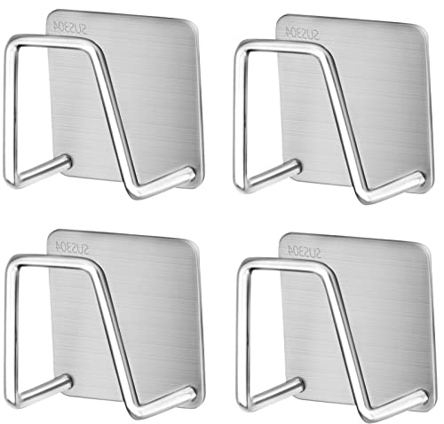 KAONESS 4 Piezas Soporte de Esponja para Fregadero de Cocina Porta Esponja Adhesivos de Acero Inoxidable para Paño de Cocina Tapa De La Olla Cepillo Plata