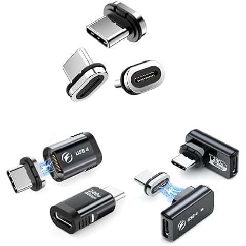 HanCenDa 240W Magnetic USB C Adapter, 4Pack USB C Magnetic Adapter 24Pin 180 Degree Type C Adapter with USB4 40Gbps Data Transfer 8K 60Hz Video for Thunderbolt 3/4, MacBook Pro/Air iPhone 15, Black Cover