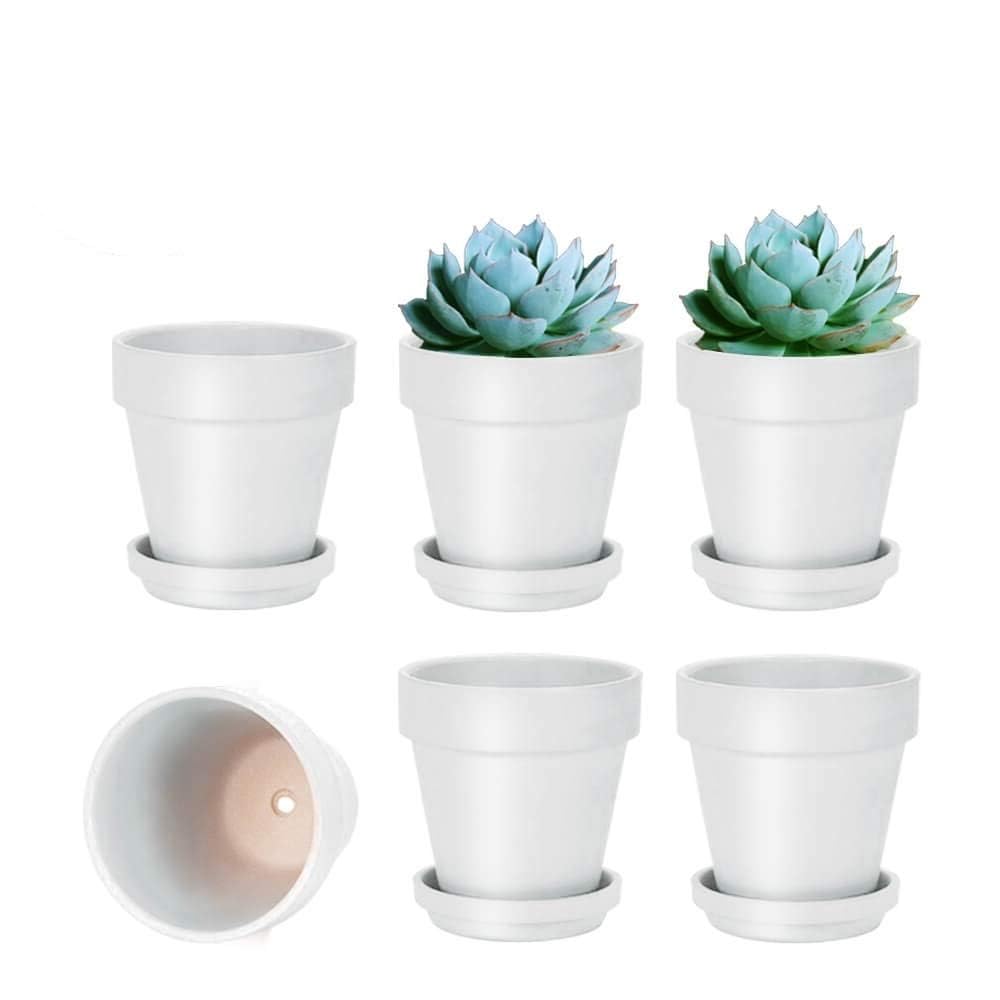 vensovo 10.16cm White Clay Pot for Plant with Saucer - 6 Pack Small Terra Cotta Plant Pot with Drainage Hole, Flower Pot with Tray, Terracotta Pot for Indoor Outdoor Plant
