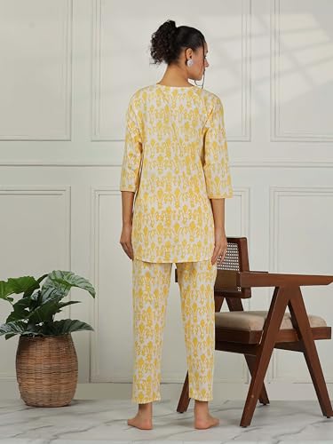 Image of 9shines Label Pure Cotton Printed Women Top & Pyjama Set | Pyjama co-ord Set | Night Suit | Lounge wear for Home | Nightwear Set for Women | Night Dress for Women Stylish (COPJ-5)