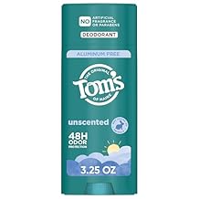 Toms of Maine Unscented Natural Deodorant for Men and Women, Aluminum Free, No Artificial Fragrances, Dyes, or Preservatives, Baking Soda Free, 48 Hour Odor Protection, 3.25 oz