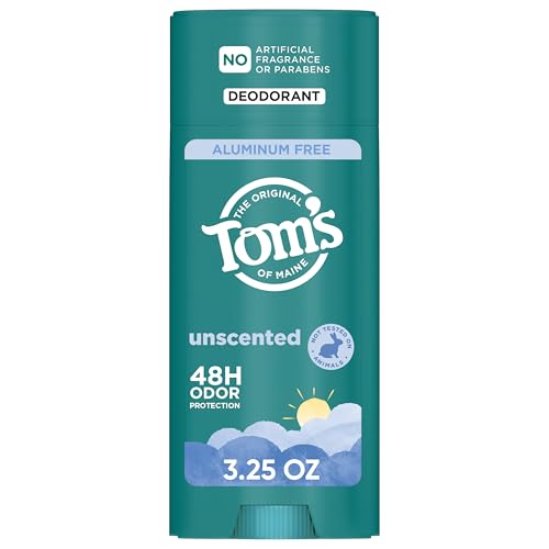 Tom’s of Maine Unscented Natural Deodorant for Men and Women, Aluminum Free, No Artificial...