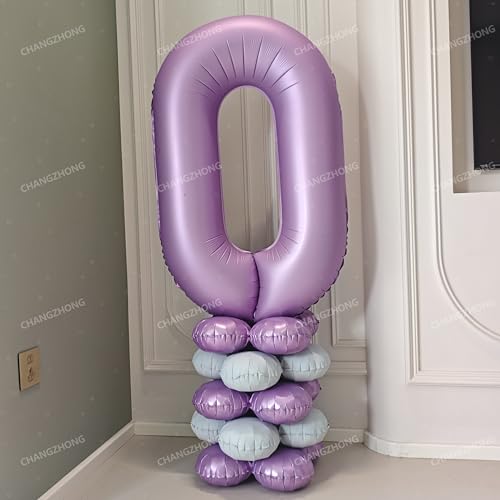 Image of 5pcs 18 In Number Balloon Base Decorated Purple White Birthday Decorations | Four-Wheeled Number Balloon Base Decorated In Lavender Purple And White, Birthday Party Decorations