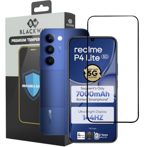 Image of Blackwik Tempered Glass Screen Protector for realme P4 Lite 5G with Edge-To-Edge Protector Coverage | Easy Installation Kit (Black)