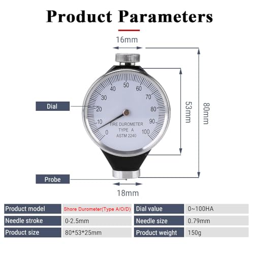 Shore-Härteprüfer, Typ A/O/D Gummi-Härteprüfer, 0-100 Ha Gummi-Reifenhärteprüfer Tragbares Härteprüfgerät, Zum Messen Von Schwefelkautschuken Und Kunststoffprodukten (Typ A)