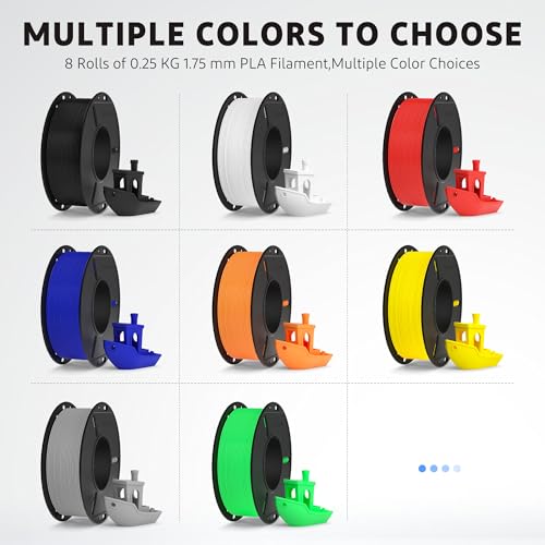 Image of ELEGOO 250g PLA 3D Printer Filament Bundle 1.75mm, 8 Colors Dimensional Accuracy + /- 0.02mm, 8 Pack 250g Spool for Most FDM 3D Printer, Black /White /Red /Dark Blue /Gray /Yellow /Orange /Neon Green
