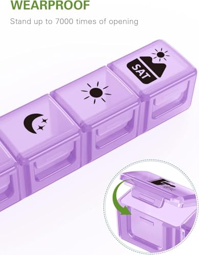 Image of Fullicon Large Weekly Pill Organizer 4 Times a Day, 7 Day, Black Rainbow | Each Compartment Holds up to 9 Fish Oils, 10 Vitamins, or 16 Capsules, Secure Double Latch, Clear Day Labels