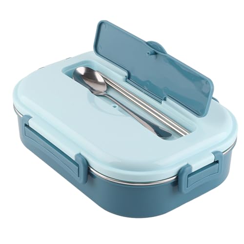 WOHPNLE Bento Lunch Box, 304 Stainless Steel Portable Leakproof Lunch Food Containers Set with 4 Compartment Sealed Soup Bowl Includes Spoons and Chopsticks(Blue)