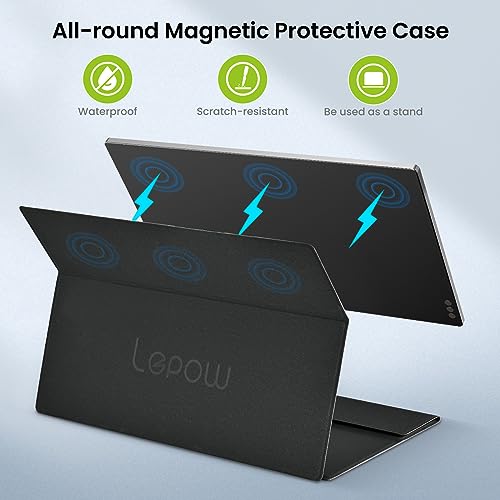 Image of Lepow Portable Monitor, 15.6 inch Portable Screen with 1080P FHD, IPS, HDR, Full-Function Type-C, Plug & Play, Smart Cover, Lightweight External Monitor for Laptop w /Full-Featured USB-c Port, PC, MacBook