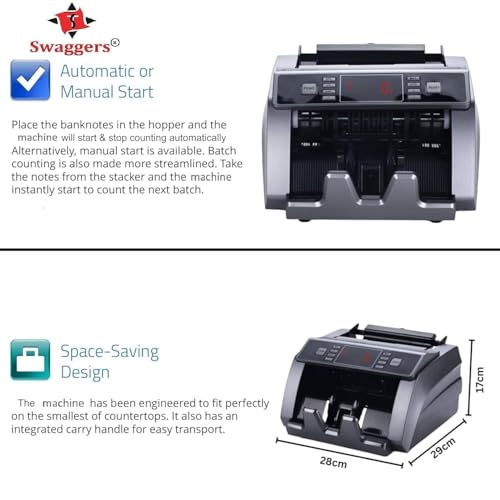 Image of swaggers Heavy Duty Cash Counting Machine with MG, UV, IR Fake Note Detection Updated for All New and Old Indian Notes 10,20,50,100,200,500,2000 (Swaggers1909)