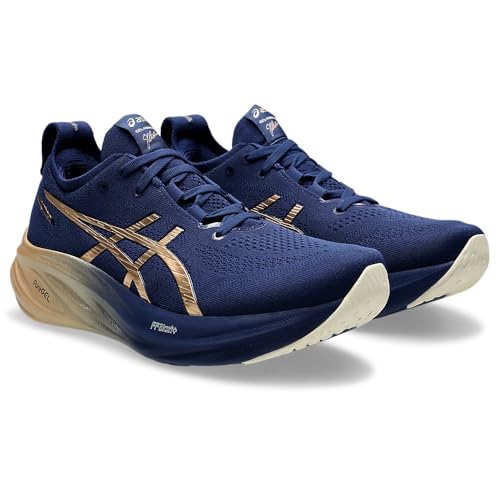 ASICS Tênis de corrida masculino Gel-Nimbus 26 Platinum, Azul expandido/champanhe, 40.5