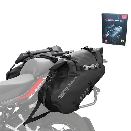 Rhinowalk Motorcycle Saddle Bags Waterproof Motorbike Panniers Tail Side Bag Motor Powersports Luggage for Most Motorcycles Adventure Travel Long Rides, 28L (14L*2), Black 1 Pair