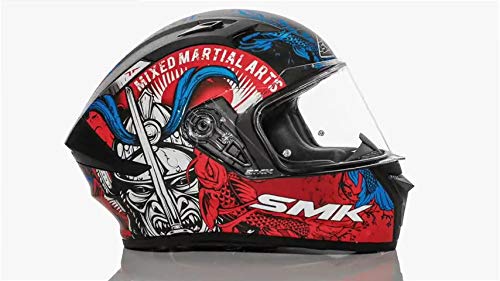 Image of SMK Helmets Stellar Samurai Pinlock Anti Fog Lens Fitted Single Clear Visor Full Face Helmet - MA253 (Black Blue Red, Large - 580 mm)