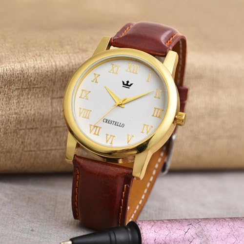 Image of CRESTELLO Brown /Black /Green Faux Leather Strap Analog Wrist Watch for Men | 1 Year Warranty* | CR-GLD252